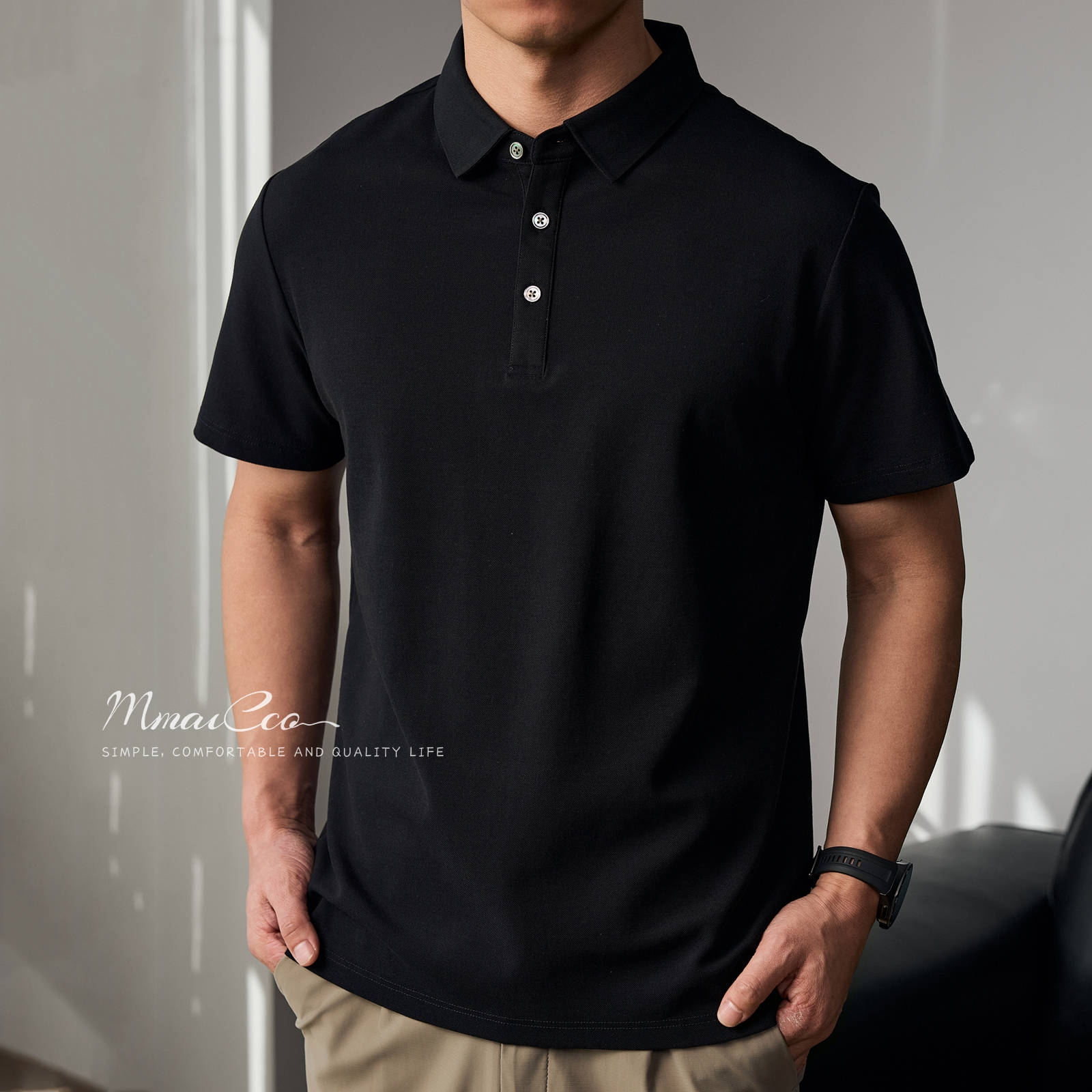 墨麦客男装纯色基础抗菌短袖polo衫男士2025春季新款翻领t恤男薄