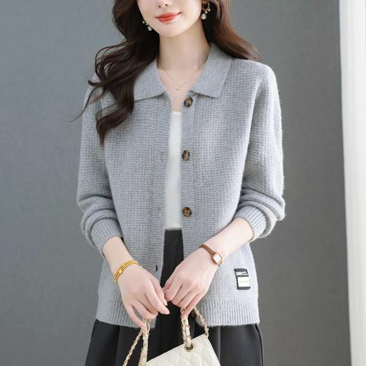 tbrk-7788秋冬新款女士翻领针织开衫 玫红色修身显瘦百搭单排扣长袖上衣 商品图3