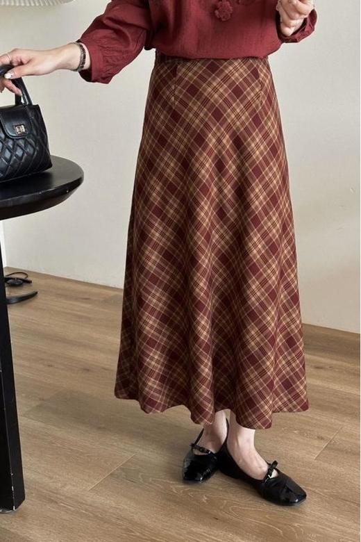 amadella 法式复古红色格纹半裙 21225 商品图0
