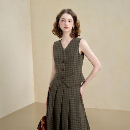 西遇复古高智感格纹通勤套装女秋季西装马甲搭半身裙两件套V2651148 商品图2