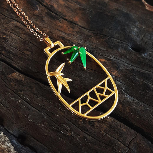 【天然正品】A货翡翠AU750黄金镶天然细腻冰种竹叶造型（竹报平安）满绿翡翠吊坠项链链长：45CM（长度可调节）女士230925NJM26现售价：3880 商品图2