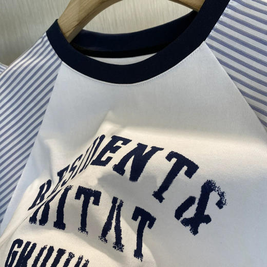 穿出时髦高衣品~2025设计师款撞色拼接条插肩袖纯棉字母T恤女款！ 商品图0