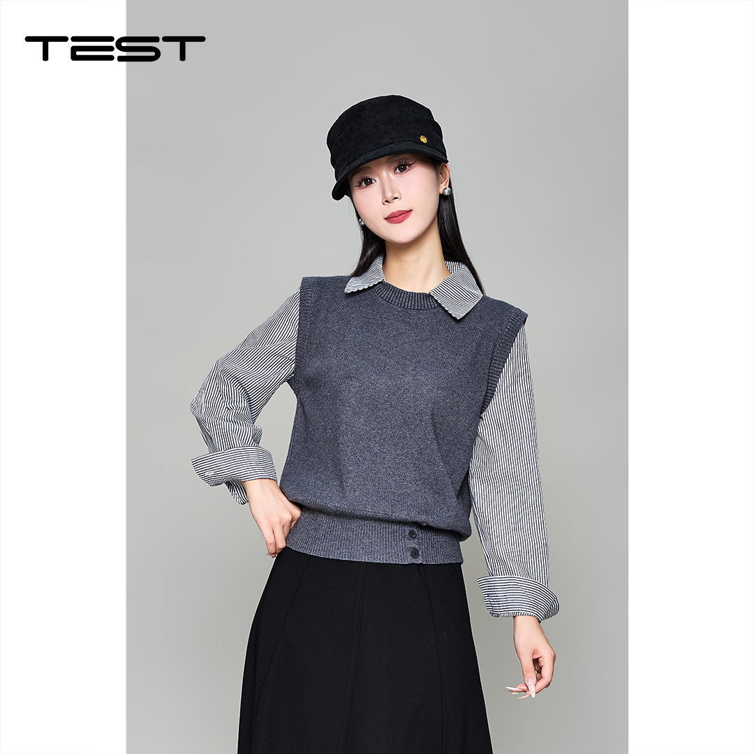 秋上新简约百搭针织拼接针织衫1253139