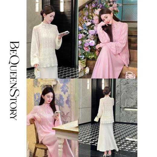 余潇潇【安妮假日】羊绒羊毛天丝混纺两面穿荷叶领毛衣&A摆长半裙 商品图0