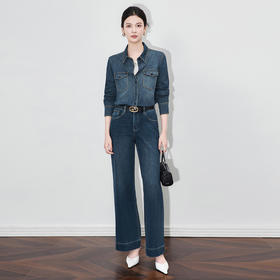 「高货wl」全新升级【铂金会员293/天猫389/差价96】(05443)洛诗琳轻奢复古牛仔衬衫2025秋季显瘦小众设计翻领上衣女