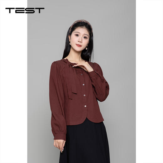 秋上新复古风灯笼袖单排扣小衫1253141 商品图0