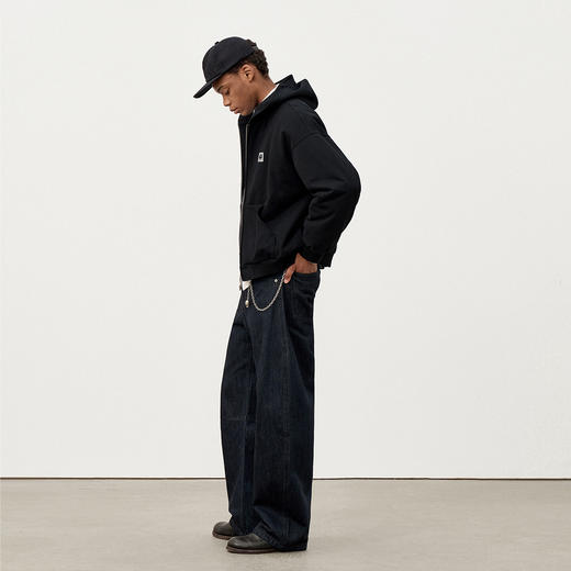 714street日系连帽卫衣开衫2025冬季潮牌夹棉外套宽松针织棉服男 商品图2