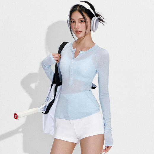 跃牌【周游世界】秋冬新款亨利领显瘦修身打底长袖上衣ins风潮流健身T恤TP0936 商品图0