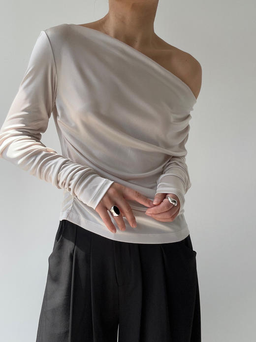 SIJIA｜AW2557 米金色醋酸针织褶皱上衣 商品图0