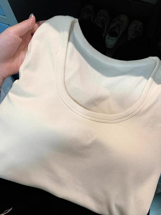 【39.9抢2件❗加厚绒方领长袖T恤】优美曲线百搭显瘦，耐穿不变形优美U领，强弹力穿着不紧绷，柔软螺纹舒适亲肤，大码修身内搭保暖百搭打底衫上衣QQ 商品图2