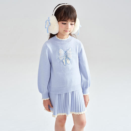 笛莎Deesha 2025冬季女童甜美蝴蝶结提花针织裙套装 商品图3