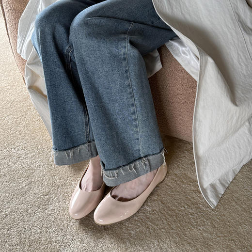 【预售5天】新款春秋法式羊漆皮圆头粗跟单鞋女浅口一脚蹬女鞋中跟通勤鞋XDD&D-3359 商品图3