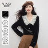 【09/26新品】熙世界法式千金风黑色金丝绒衬衫女秋冬季优雅网纱荷叶边V领上衣 商品缩略图0