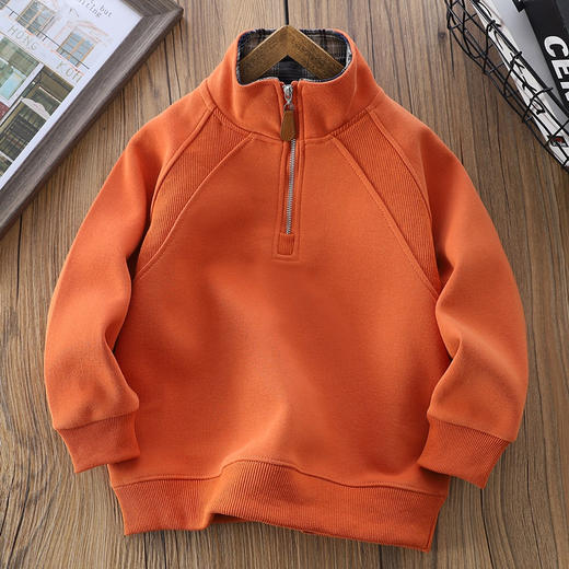 110-170双面棉拉链格子POLO卫衣 商品图4