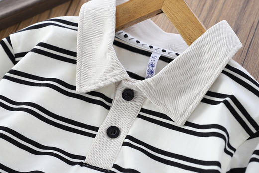 秋款110-170翻领条纹简约95%棉男童T恤衫 商品图5
