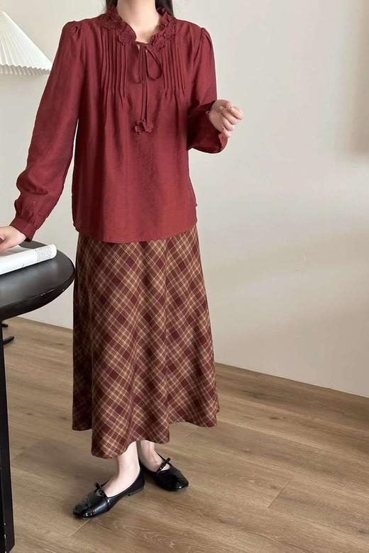 amadella 法式复古红色格纹半裙 21225 商品图2