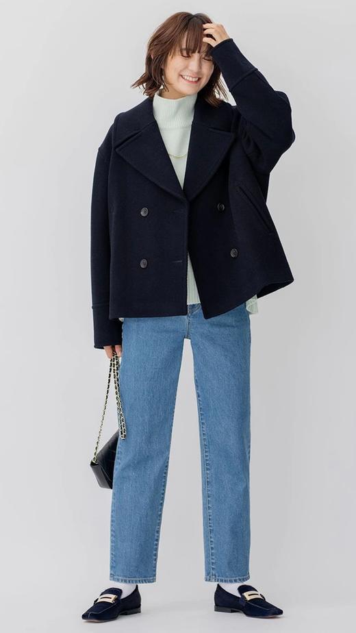 23区日系秋季通勤宽松版羊毛混纺双排扣短大衣毛呢外套商场同款 商品图0