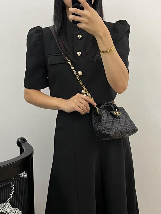 迪奥 Jolie Handle CD扣环 白色树脂珠饰 藤格纹羊皮革 单肩斜挎手提包 迷你 女款 黑色（LZ） 商品图2