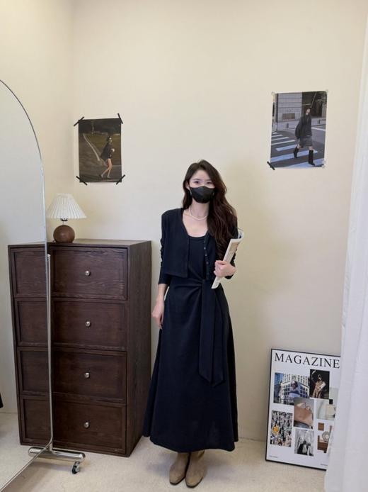 【GZ】无忧购韩版设计感长袖连衣裙新款两件套休闲修身系带长裙8079（截单后3-5天发货） 商品图6