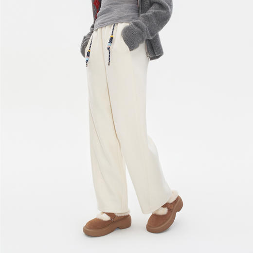 HERLIAN 2025秋冬新品腰部串珠抽绳设计毛呢卫裤 商品图1