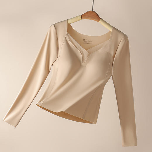 【免穿文胸❗玻色因美肤衣】穿上秀出好身材，无感承托，修身不显臃肿，无痕裁剪，云感柔棉，磨毛蓄热，长袖美肤衣固定杯免穿文胸聚拢修身保暖上衣女QQ 商品图5