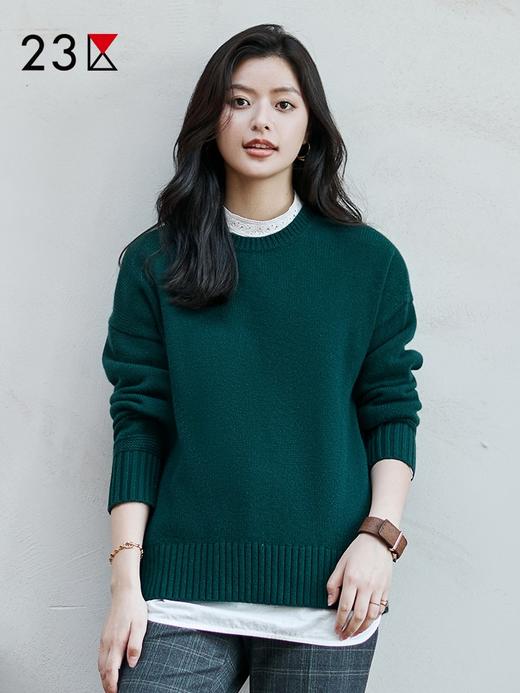 23区日系秋季通勤宽松羊毛羊绒混纺圆领套头毛衣针织毛衫商场同款 商品图0