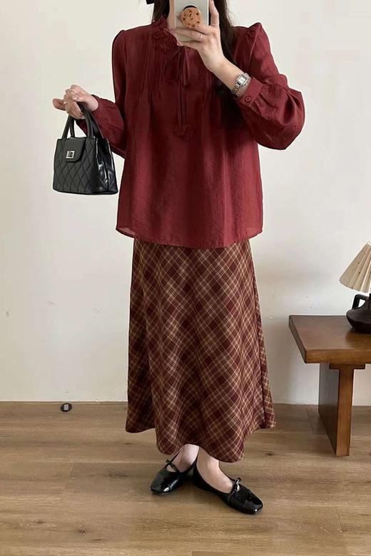 amadella 法式复古红色格纹半裙 21225 商品图1