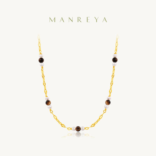 Manreya玛芮雅“金棕星络”虎眼石珍珠项链|虎眼石，珍珠，铜镀金 商品图0