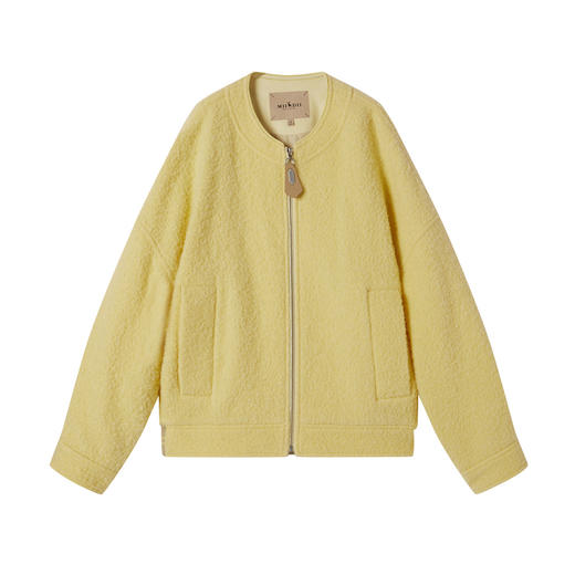 谜底短款大衣长袖2025冬季新品柔软舒适后幅拼接印花女254MD1651 商品图4