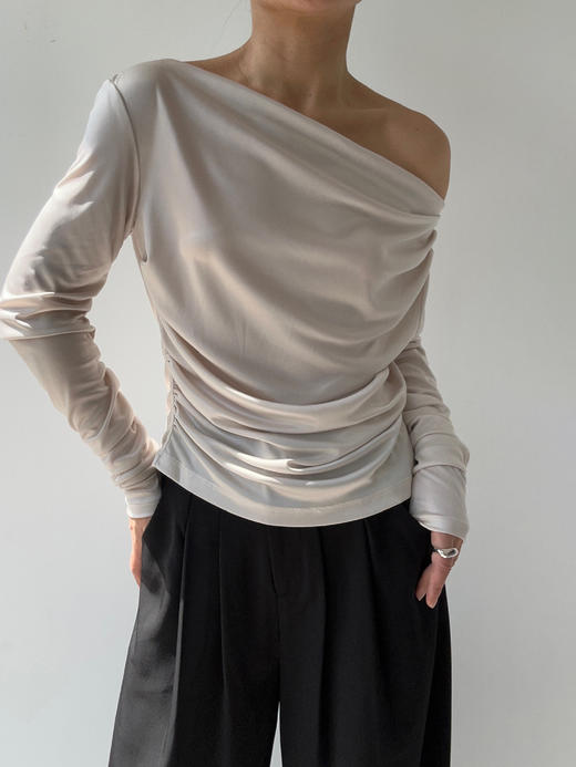 SIJIA｜AW2557 米金色醋酸针织褶皱上衣 商品图2