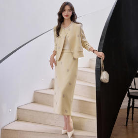 HR YJLY8618刺绣蝴蝶斜门襟套装小香两件套