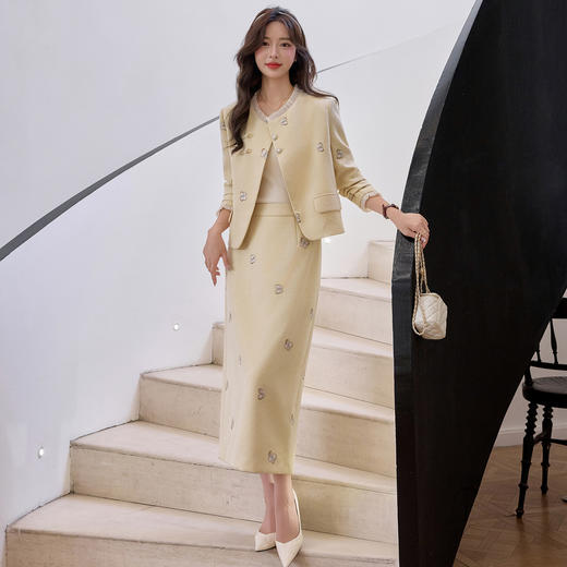 HR YJLY8618刺绣蝴蝶斜门襟套装小香两件套 商品图0