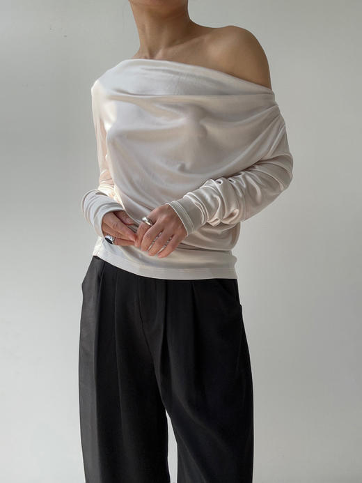 SIJIA｜AW2557 米金色醋酸针织褶皱上衣 商品图4