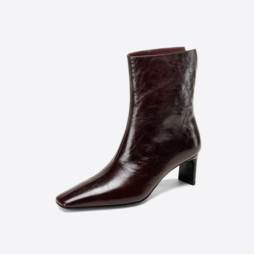 Westory2025年冬季小方头中跟抓邹牛油皮一脚蹬极简宽筒气质短靴W25DS85501 商品图8