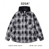SDSA秋冬新款痞帅男装韩版撞色格纹拼接抽绳连帽衬衫百搭时尚外套 商品缩略图0
