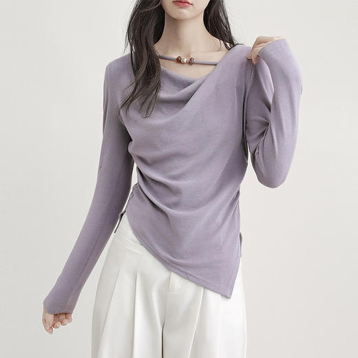 裁缝学苑AH73新款荡领褶皱长袖T恤纸样女装不规则打底衫短款上衣样板 商品图2