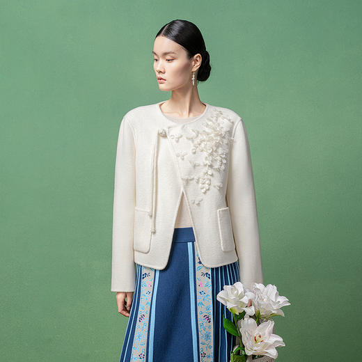 【林栖设计小店】（现货）绵羊毛双面呢手工钉花2025秋冬新款外套女1954069 商品图1