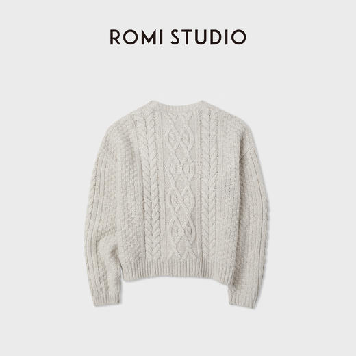 ROMI STUDIO婴驼羊绒羊毛重磅圆领绞花套头针织毛衣RWCAST5543 商品图2