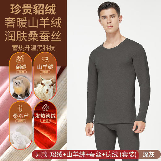 【奢级御寒❗️貂绒蚕丝保暖套装】山羊绒+蚕丝+德绒发热，亲肤锁温蓄热！加绒加厚内衣男女情侣秋衣秋裤内搭防寒 商品图5