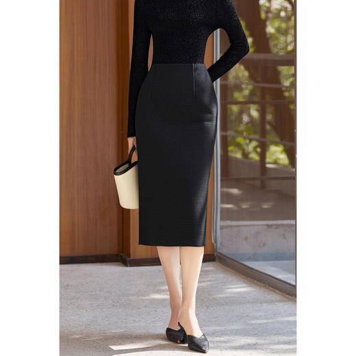 米思阳2026春季新款法式小香风黑色显瘦高级感高腰直筒半身裙女4770 商品图2