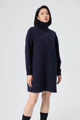 水淼大码冬装2025新款螺纹领显瘦中长款连衣裙1886