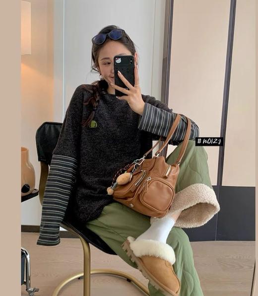 老米优品🎈3-5天！秋冬叠穿层次感神器《兔毛绒假两件打底tee 》小怪兽刺绣把可爱和质感焊死~~T250925A 商品图0