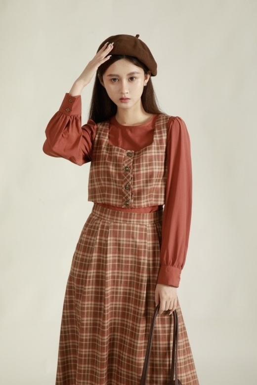 Stay2Weeks 复古砖红格纹两件套 18755 商品图2