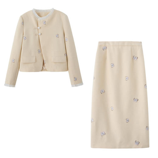 HR YJLY8618刺绣蝴蝶斜门襟套装小香两件套 商品图4