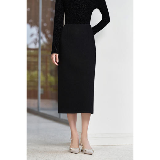 米思阳2026春季新款法式小香风黑色显瘦高级感高腰直筒半身裙女4770 商品图3