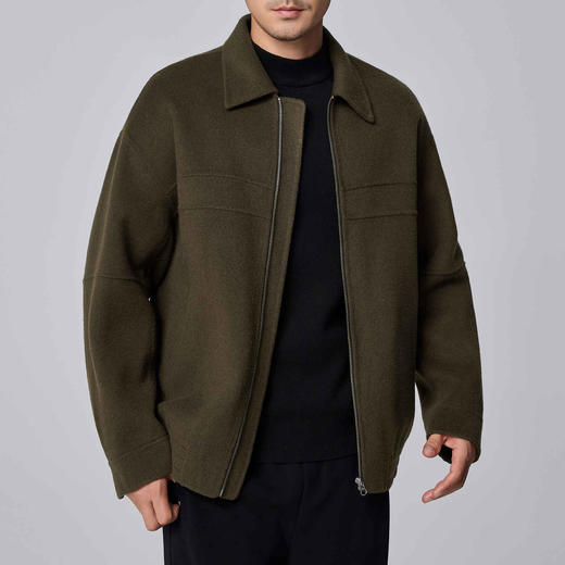 墨麦客男装美利奴羊毛男士双面呢翻领夹克2024冬季保暖毛呢外套。 商品图1
