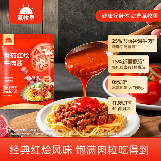 【风味醇正】草牧里 番茄红烩牛肉酱 40g/袋 饱满肉粒吃得到 商品图0