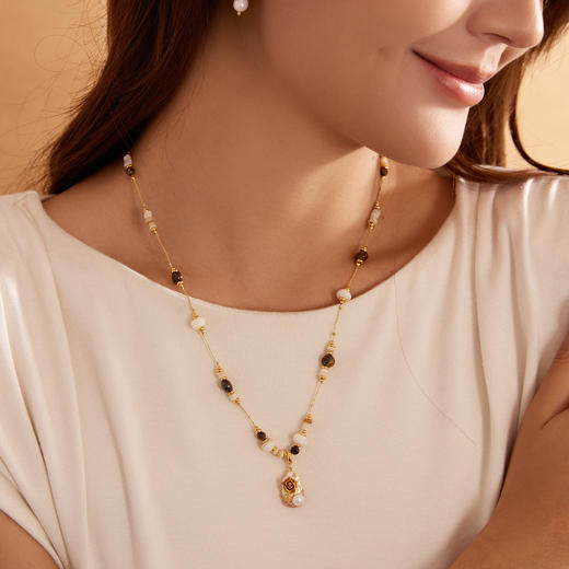 Manreya玛芮雅“棠露坠花”虎眼石珍珠项链、耳饰|虎眼石，珍珠，贝母 商品图3