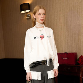 IDEVERRAY心型锁 秋季假两件长袖T恤男女小众设计高级感情侣上衣