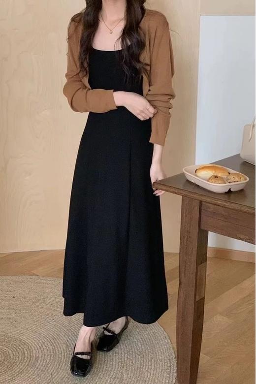 Le Malene 棕色针织开衫吊带裙套装 21228 商品图0